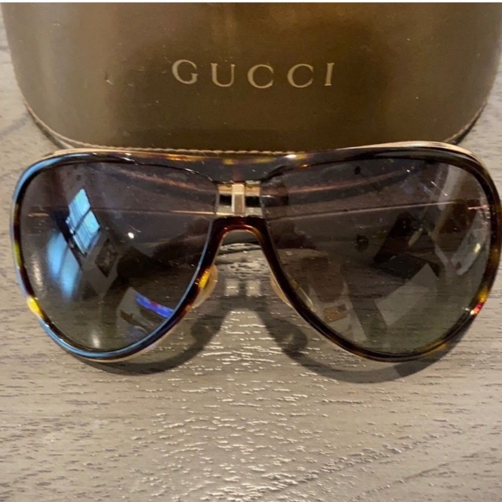 Gucci Brown Aviator Sunglasses with Gold Detail